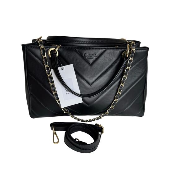Brand New "Cheval Firenze" Chevron Quilted Real Leather Crossbody Handbag Purse - Picture 1 of 8